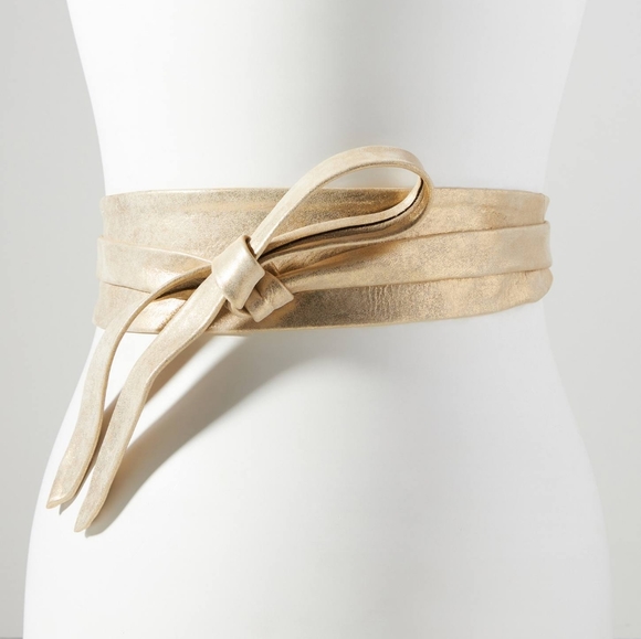 Anthropologie glam gold metallic leather wrap belt - Picture 2 of 7